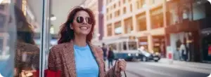 Shopper carrying bags outside a retail store