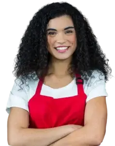 Retail professional portrait on a coral background