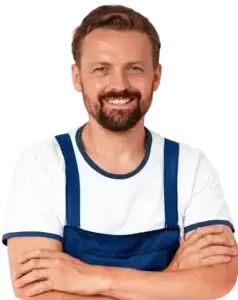 Home service professional portrait on a coral background