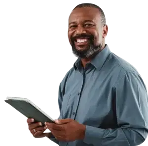 Finance professional portrait on a coral background